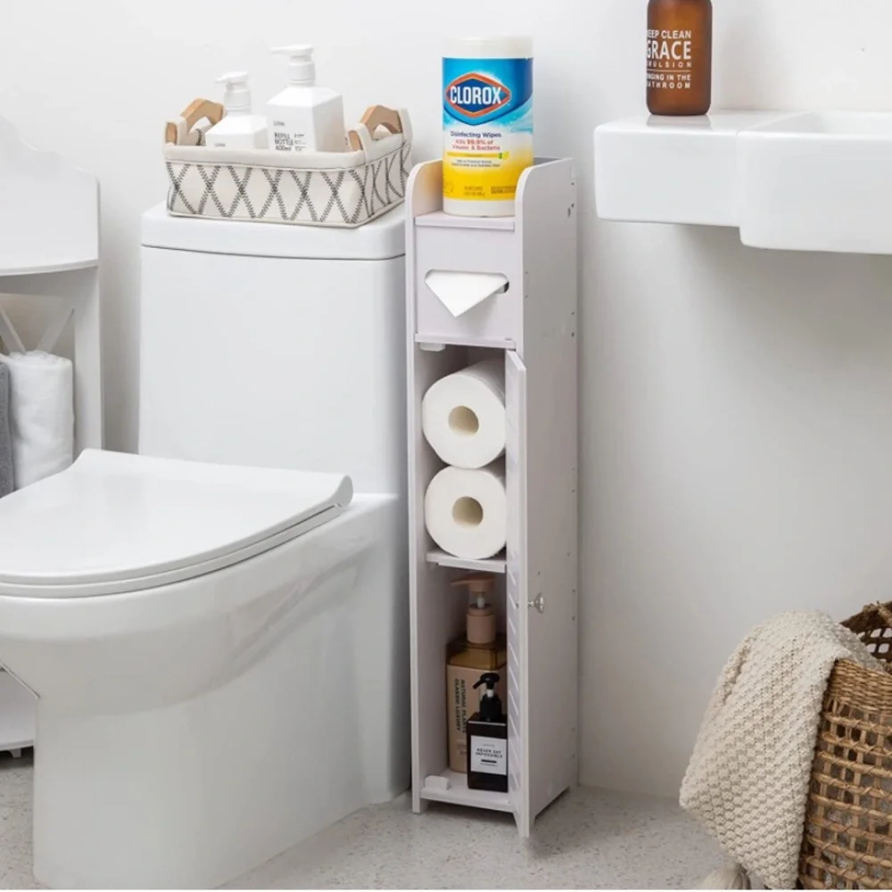 Small Bathroom Storage Corner Floor Cabinet with Doors and Shelves